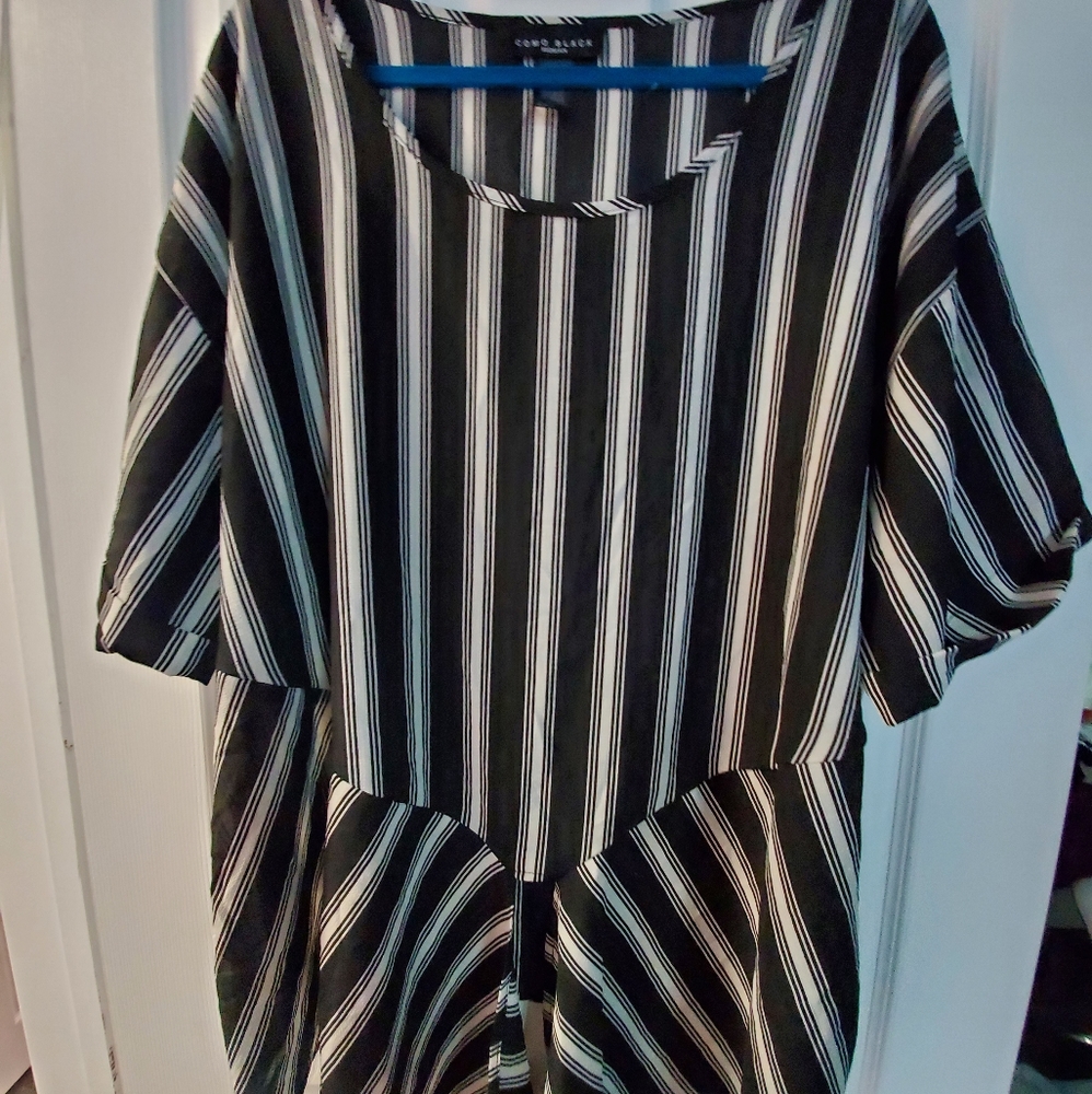 Black and white striped plus size blouse